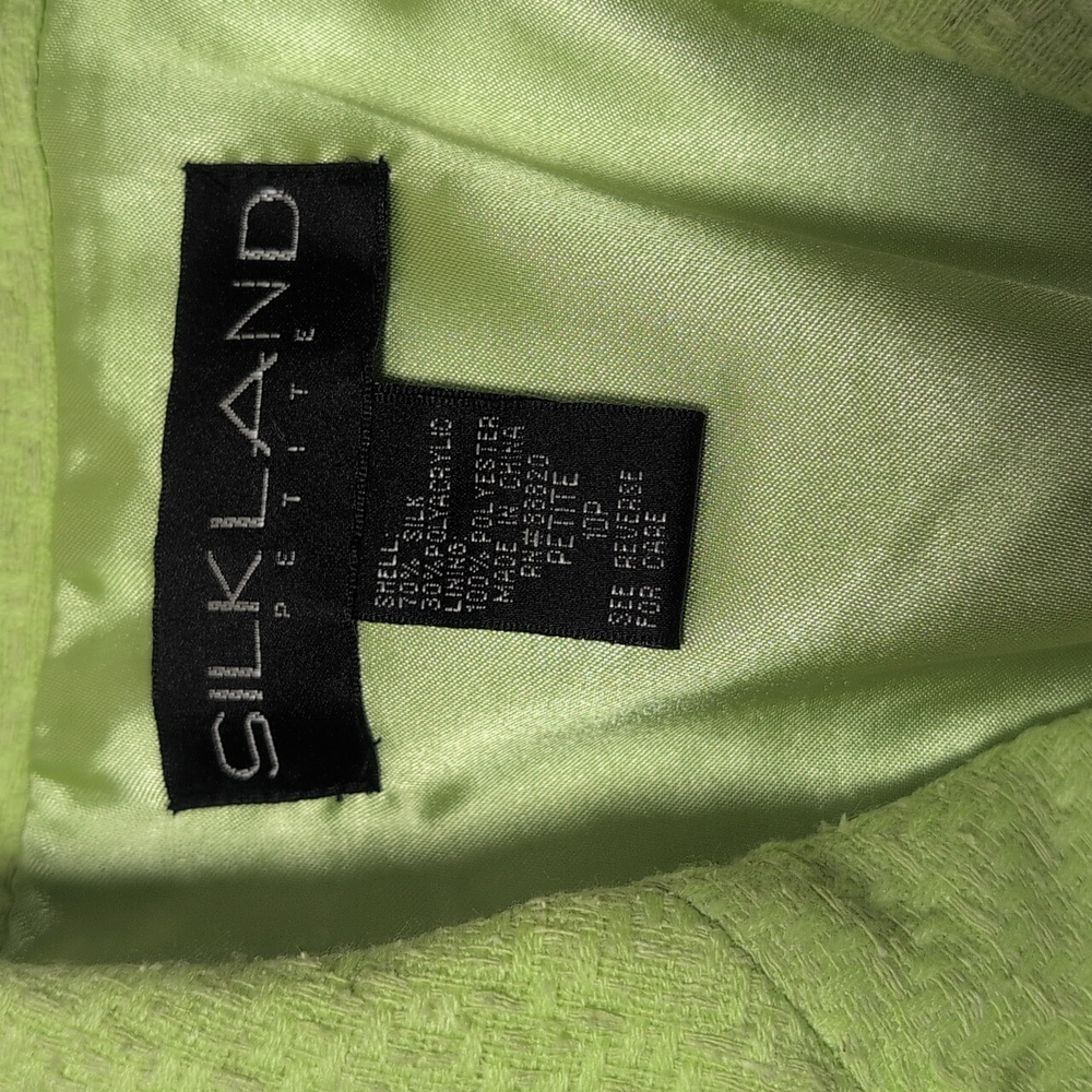 SilkLand Vibrant Green Frayed Vintage Blazer Size 10P - Picture 2 of 7